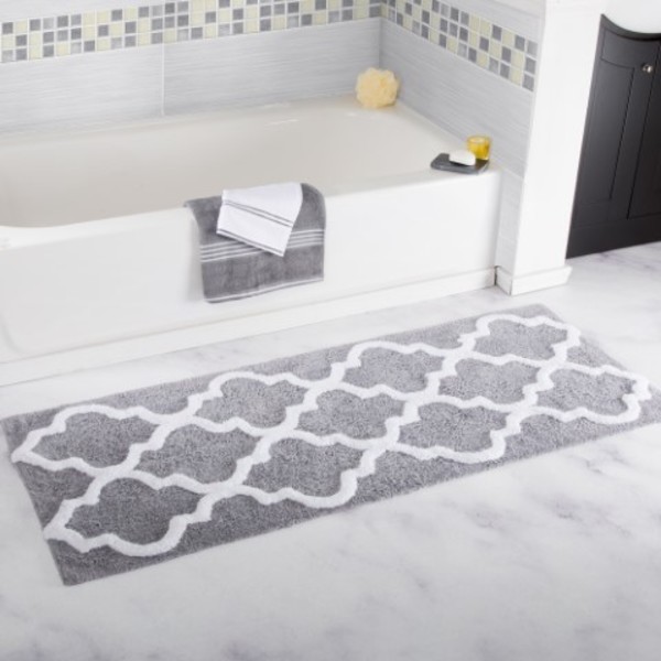 Hastings Home Hastings Home 100 Percent Cotton Trellis Bathroom Mat - 24x60 inches - Silver 230587QVY